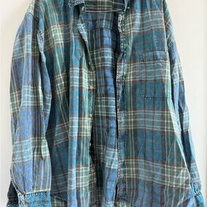 Urban Outfitters Blue and Green Plaid Men's Shirt